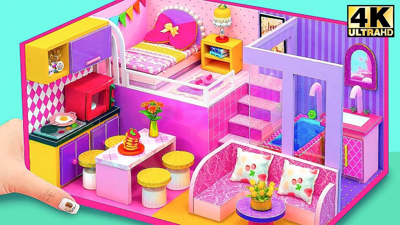 DIY Miniature Cardboard House #648 Bathroom, Kitchen, Bedroom, Living Room for a Family