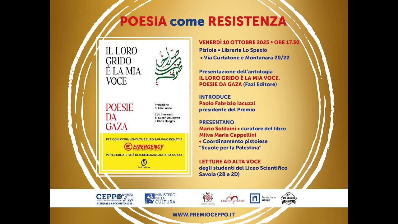 Poesia come Resistenza – Poesie da G*za - Premio Ceppo 70, Pistoia, ottobre 2025