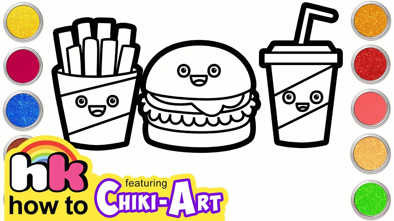 Drawing and Coloring Glitter Burger Meal | How to Draw for Kids | Chiki Art | Hooplakidz How To
