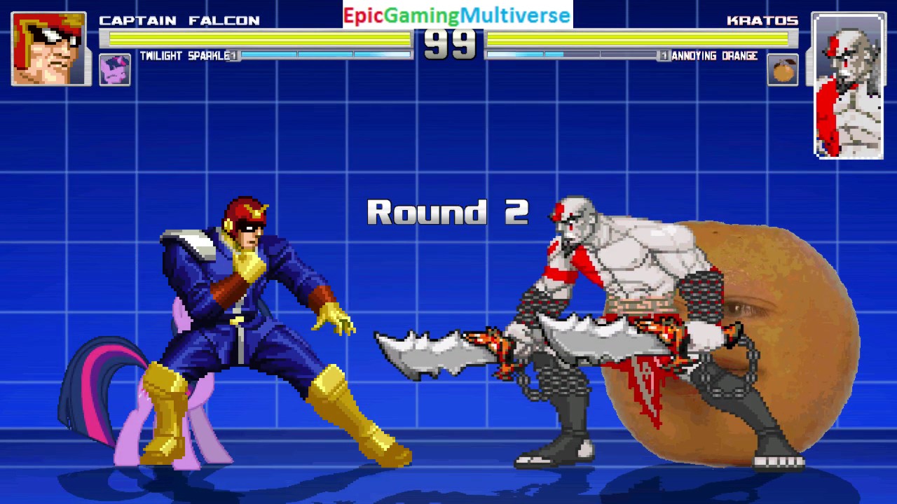 The Annoying Orange And Kratos VS Captain Falcon & Twilight Sparkle In A MUGEN Match / Battle