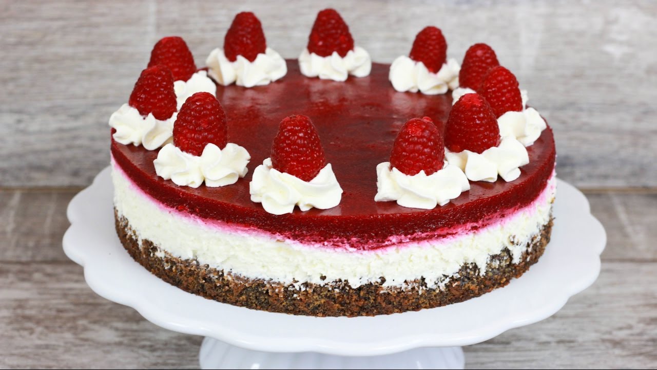 Himbeer Quark Torte - Mohn Torte mit Quark und Himbeer Fruchtspiegel