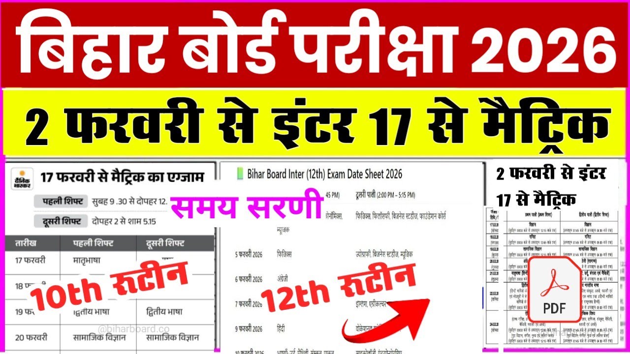 Bihar Board matric inter Time Table 2026। रूटीन जारी, 10th 12th Time Table kaise Download kare 2026