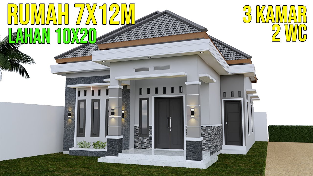 Desain rumah modern minimalis ukuran 7x12m 3 kamar tidur 1 lantai  lahan 10x20 Haq Desain