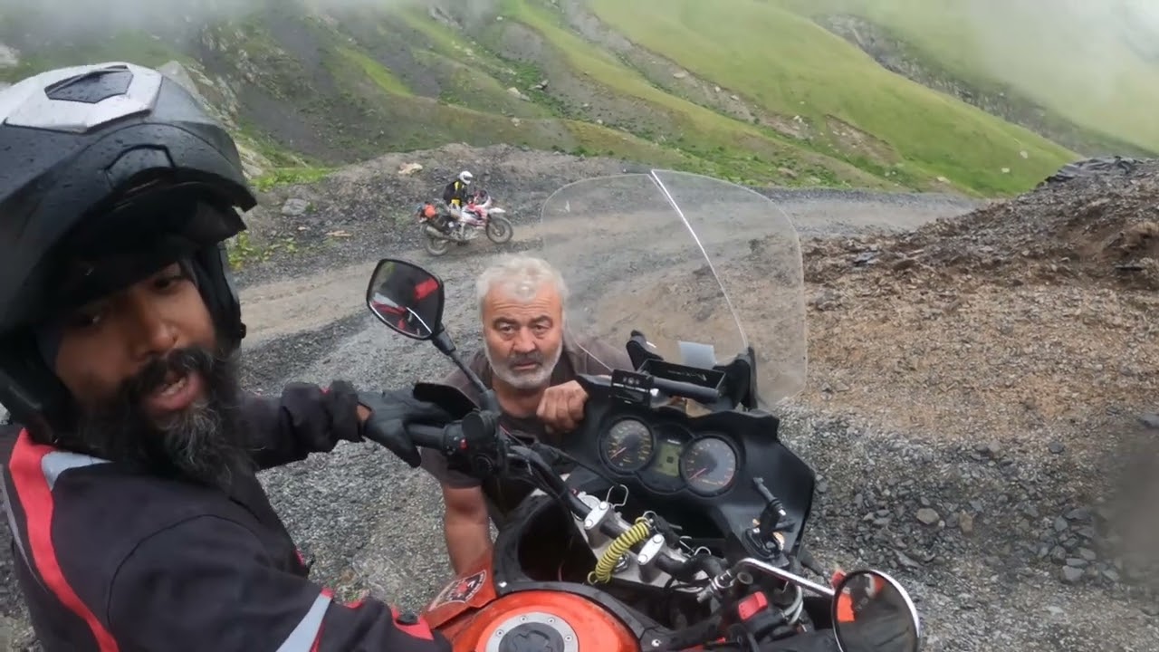 Bike fall crossing Abano Pass on the way to Omalo village on Georgia Russia border