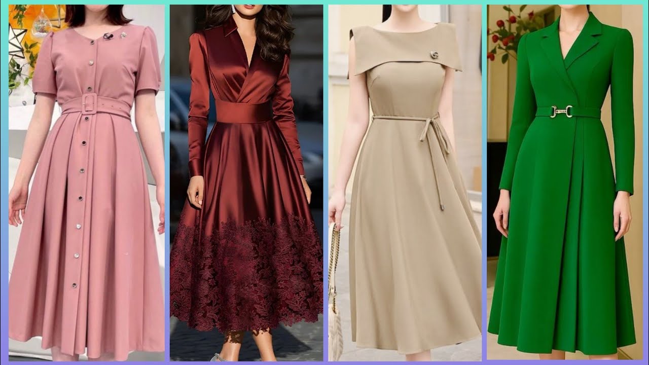 Formal Wear A-line Shirt Dress/Waist Pleated Plain Skater Dresses Style 2026