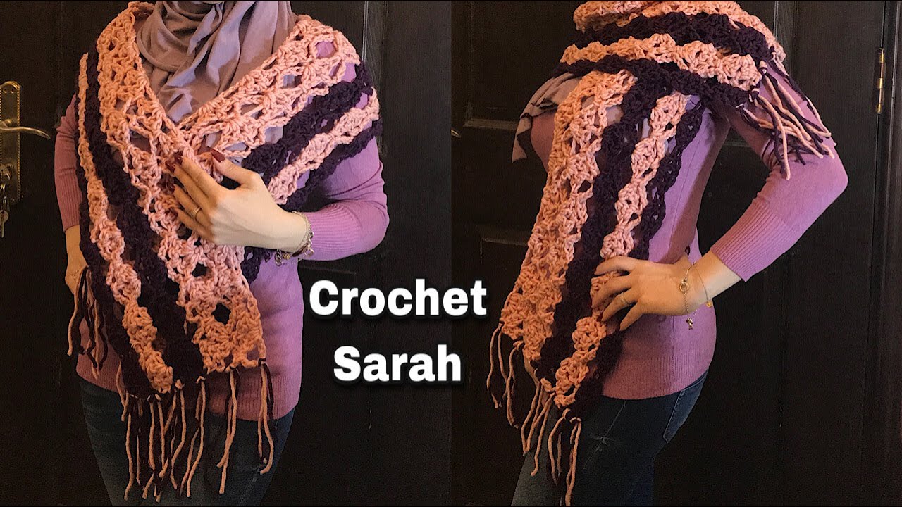 كروشية شال ستاتي مستطيل / سكارف سهل جداتكرار سطرين فقط/crochet rectangle shawl 4women | CrochetSarah