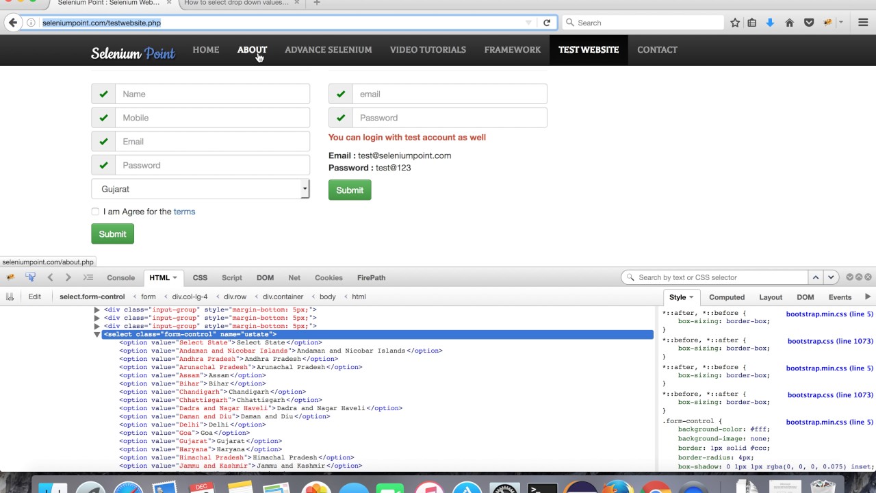 Select Dropdown values using selenium web driver - Tutorial 8