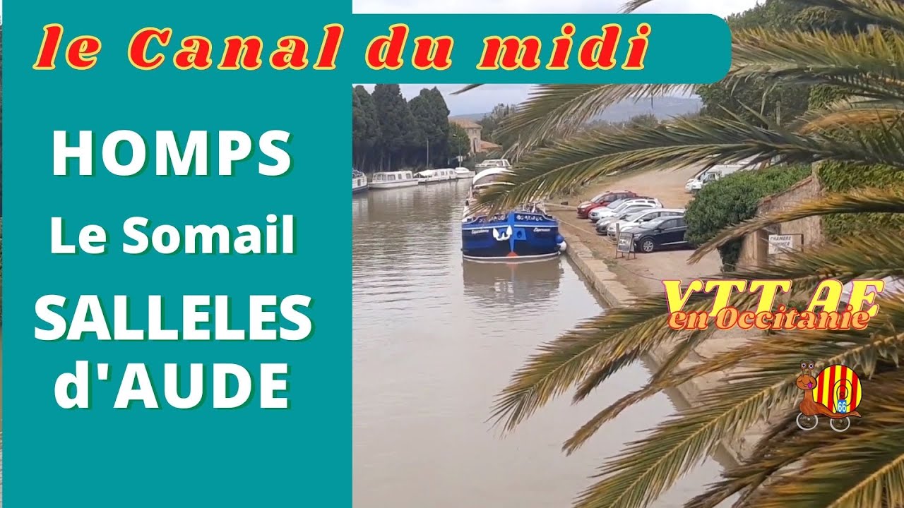 de Homps à Sallèles d'Aude par le canal du midi et le canal de la Robine, en VTT AE avec remorque.