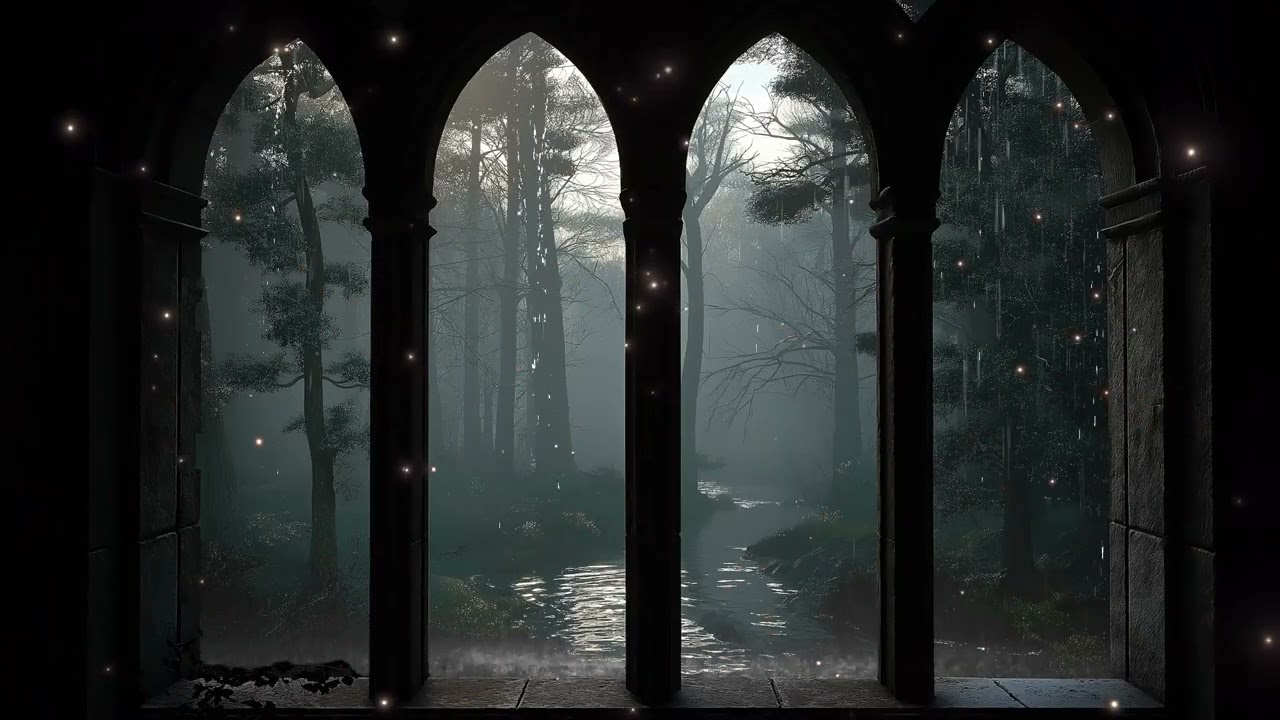 Hogwarts Castle Sunrise Through Forest Window | Magical Birds Sounds Ambience for Study, Relax