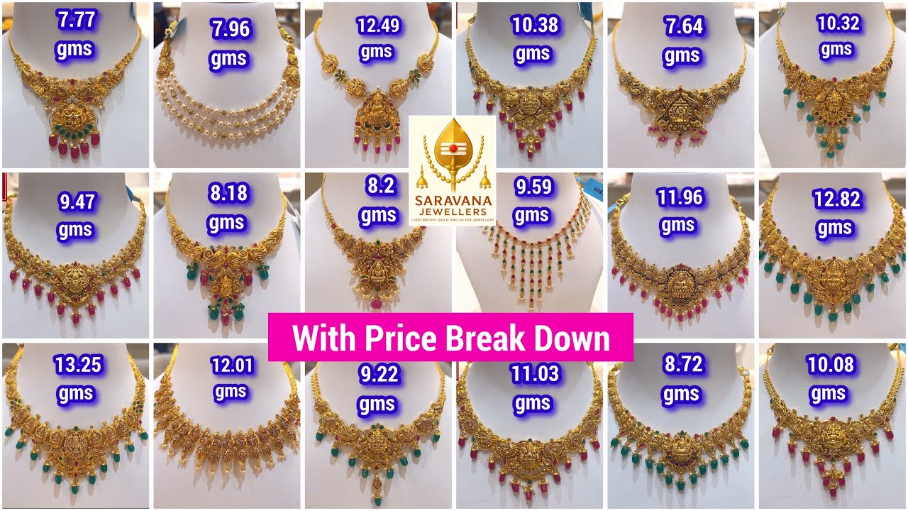 Saravana Jewellers Ultimate Lightweight Necklace Collection with Price | ONLY 10.9% VA & 0% Making 