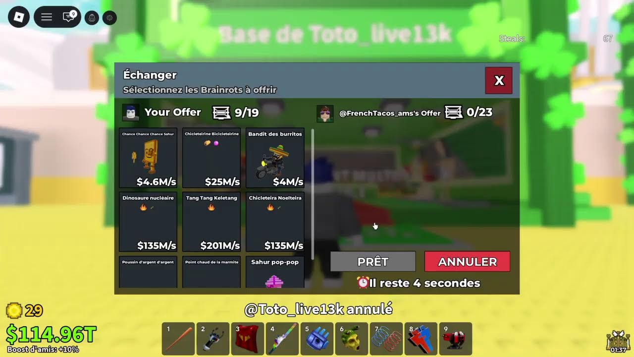 Je live trade sab  je trade pseudo Toto_live13k je cherche Luck sahur et brainrot a plus de 1b