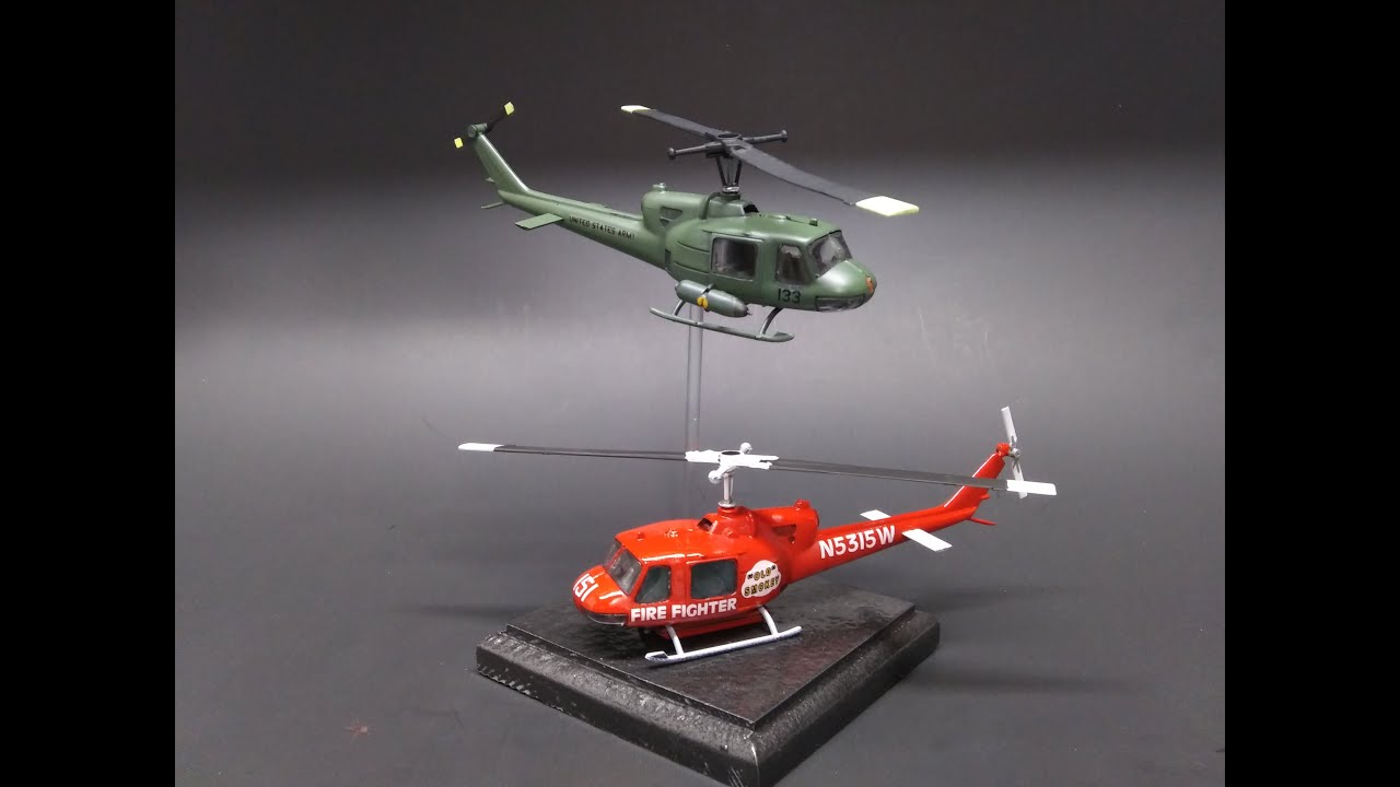 Bell UH1 Huey Gunship and 204 Fire Rescue Helicopter 1/72 Scale Model Kit Build Review Atlantis