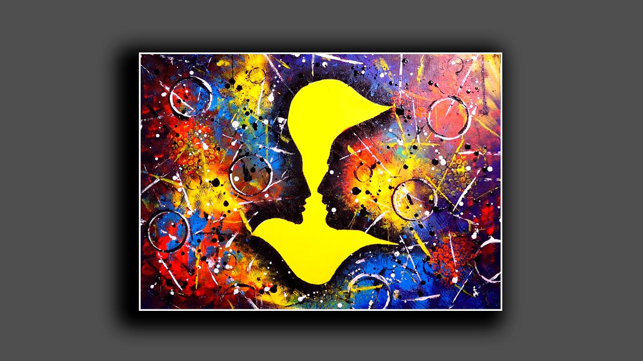 Loving Couple Abstract Painting Easy Technique By Random Tools | Inspirational Satisfying Art