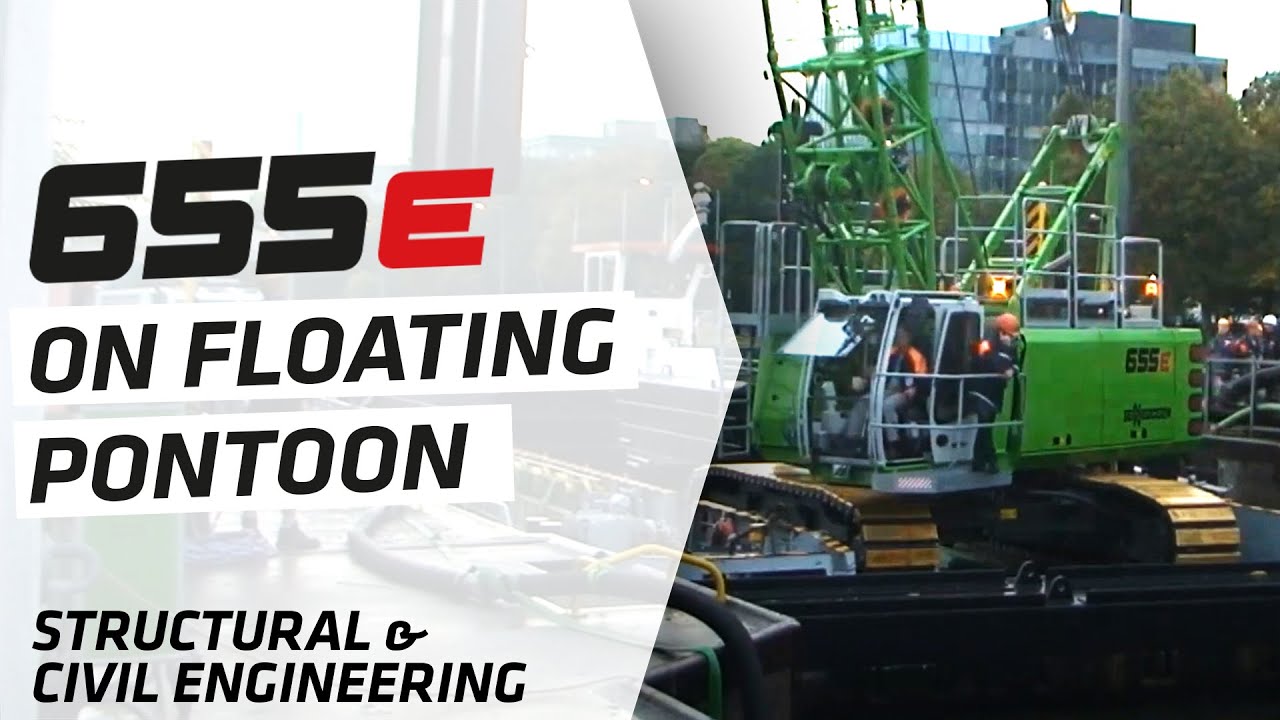 SENNEBOGEN - Hydraulic Engineering: 655 Duty Cycle Crawler Crane on pontoon in Germany