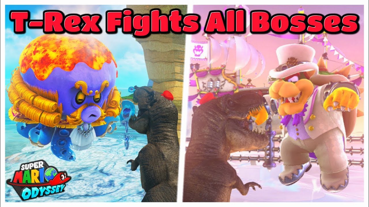 What Happens When The T-Rex Tries To Fight All Bosses in Super Mario Odyssey?