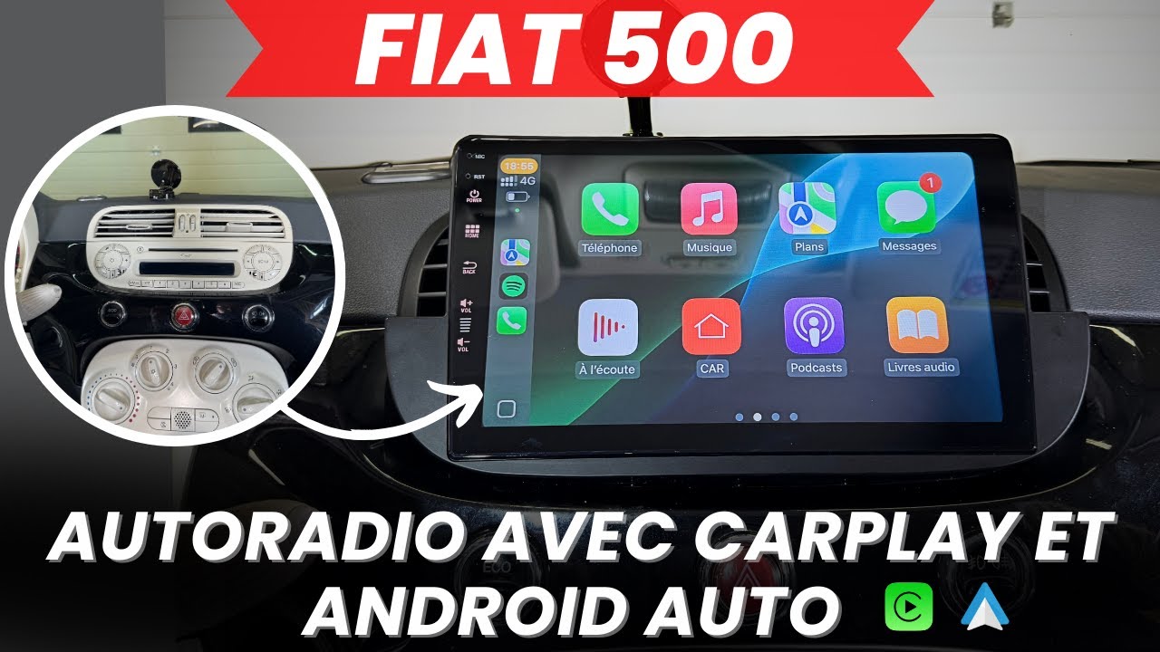 Installation d'un autoradio Android avec CarPlay et Android auto sans fil : FIAT 500 de 2007 à 2015