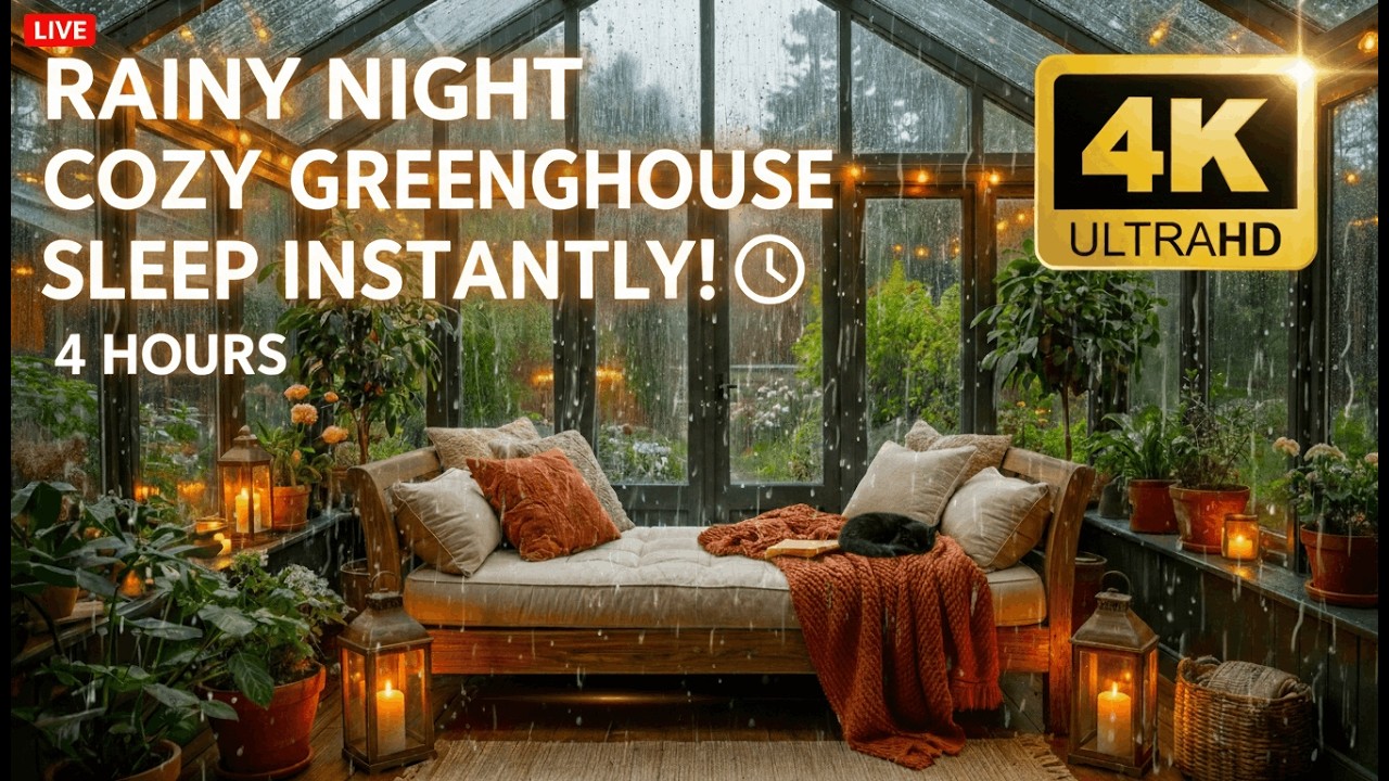 Cozy Glass House in the Rain 🌿 Relaxing Rain Sounds, for Sleeping & Study | 4K UHD