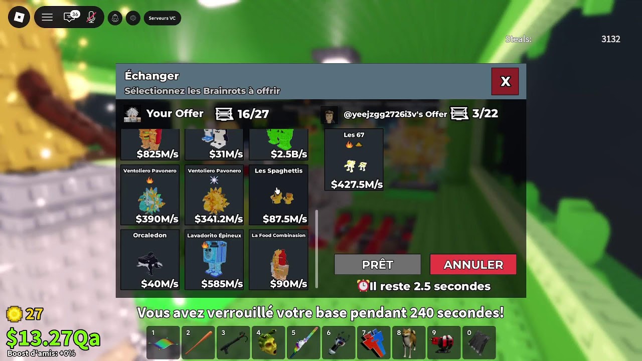 Steal a brainrots je trade et je cherche quantiter