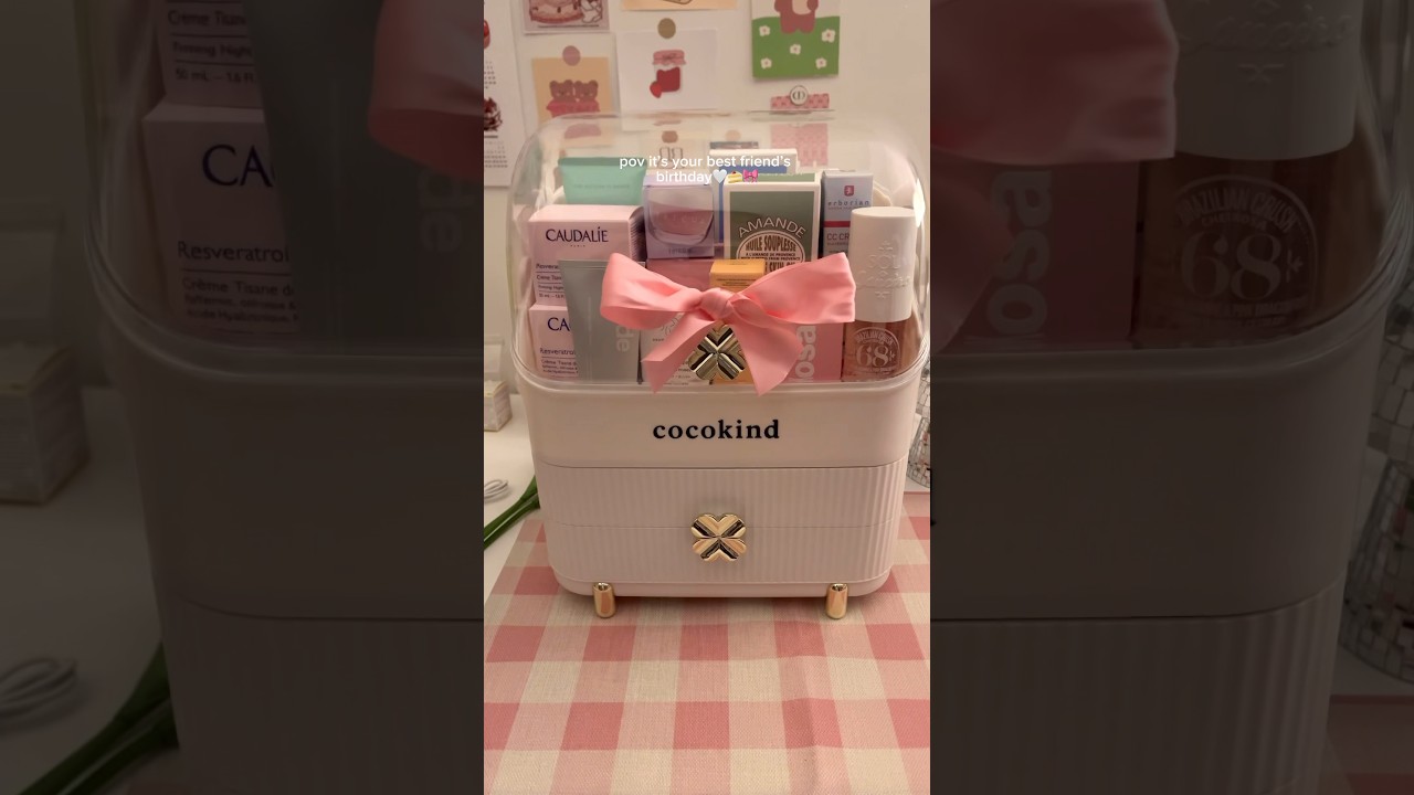 Building a surprise skincare organizer gift basket for one of my best friends🤍🎀🍰