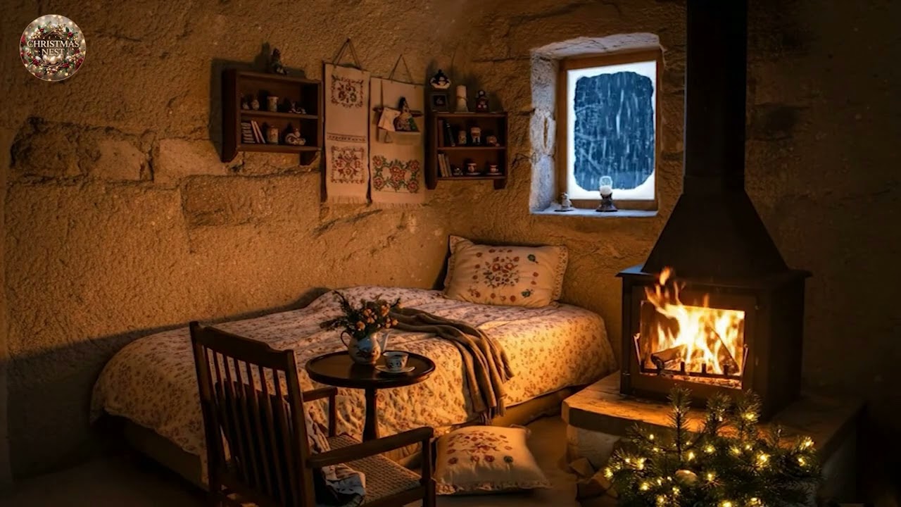A Quiet Cozy Fireplace Room 🔥❄️ | Rain, Snow & Relaxing Winter Sounds