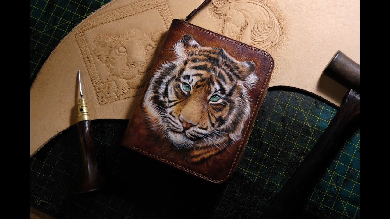 Tutorial carving tigers on leather