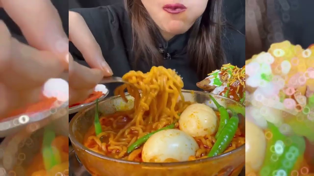 ASMR EATING SPICY 🥵 EGG NOODLES 🍜 SPICY CHIPS, PAPDI CHAAT, SAMOSA CHAAT FOODIE BABES 