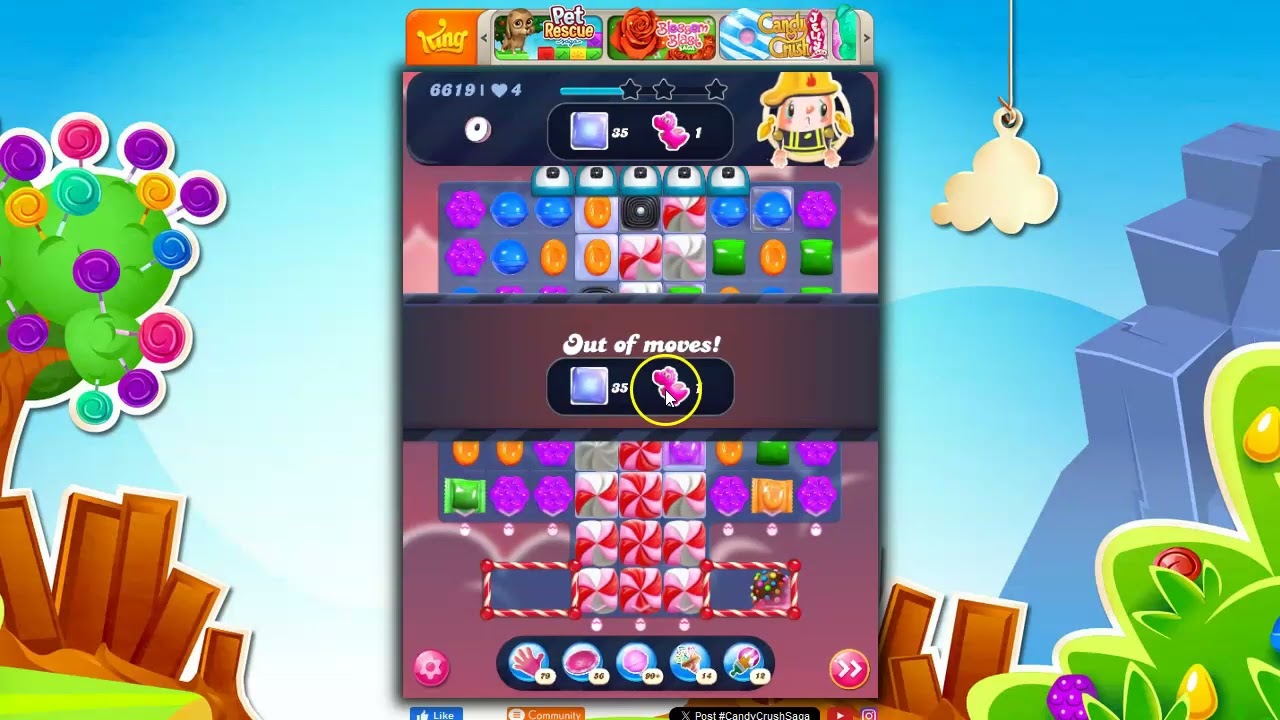 Candy Crush, уровень 6619, разговор, 24 хода, 0 усилителей