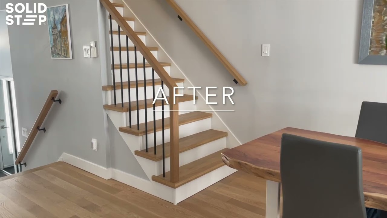 Solid step - Stairs renovation ( Project: modern white oak staircase with black metal pickets)
