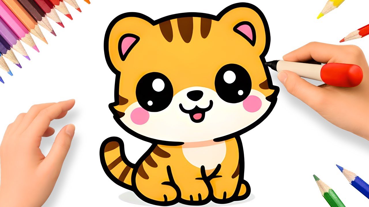 HOW TO DRAW A CUTE TIGER KAWAII 🐯