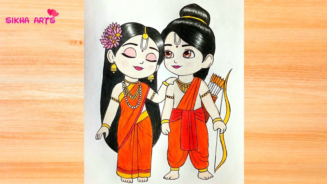 How to draw Cute Ram Sita || Cute Ram Sita Drawing || Ram Navami Drawing 