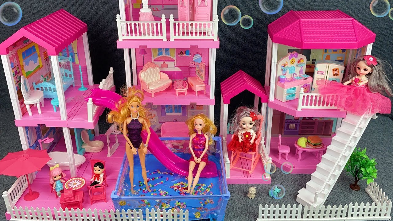13 Minutes Satisfying with Unboxing Pink Barbie House Play Set Review Toys | ASMR 