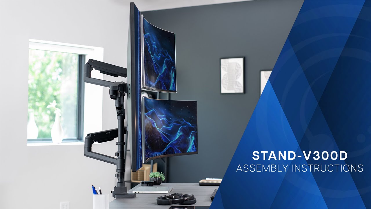 STAND-V300D Pneumatic Arm Triple Ultrawide Monitor Extra Tall Desk Mount Assembly by VIVO