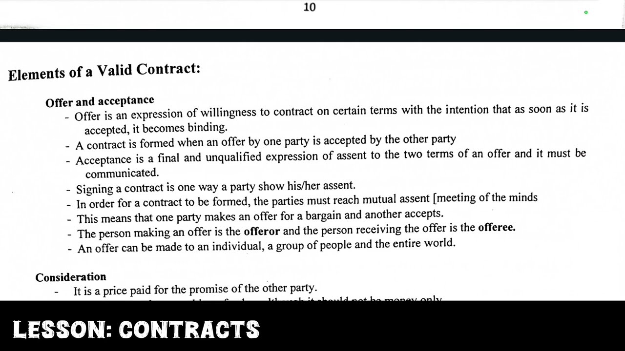 COMMERCE LESSON 2 : CONTRACTS, ELEMENTS OF A VALID  CONTRACT 2025 Exam