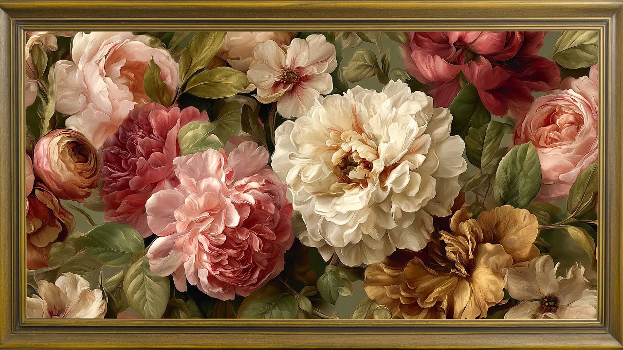 Vintage Pink & White Florals | 4 Hour Framed Antique Painting TV Art