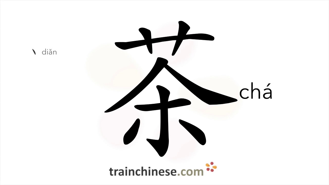 How to write 茶 (chá) – tea – stroke order, radical, examples and spoken audio