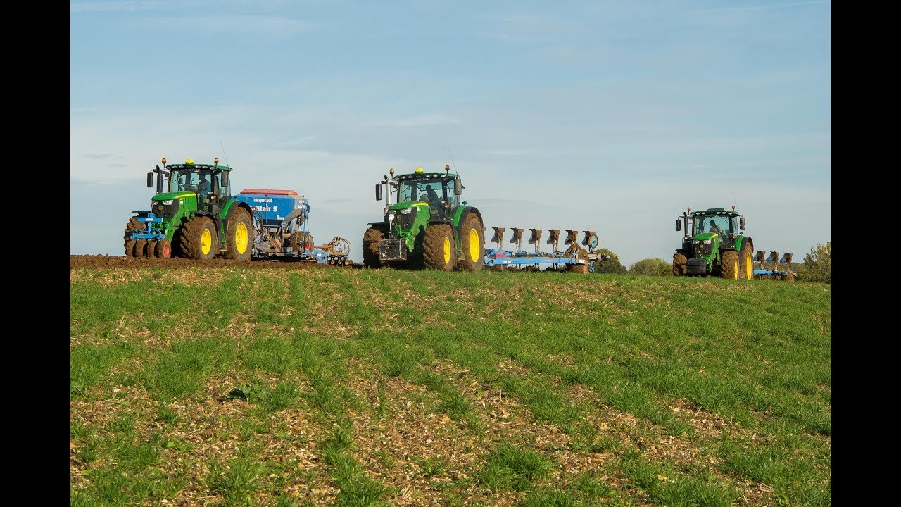 Labour et semis - 3 John Deere - Charrues et semoir Lemken