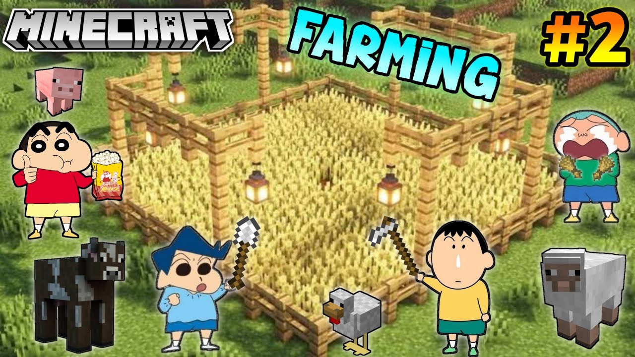 Shinchan made wheat farm and animal farm in Minecraft 😍🔥 | shinchan and his friends plays Minecraft