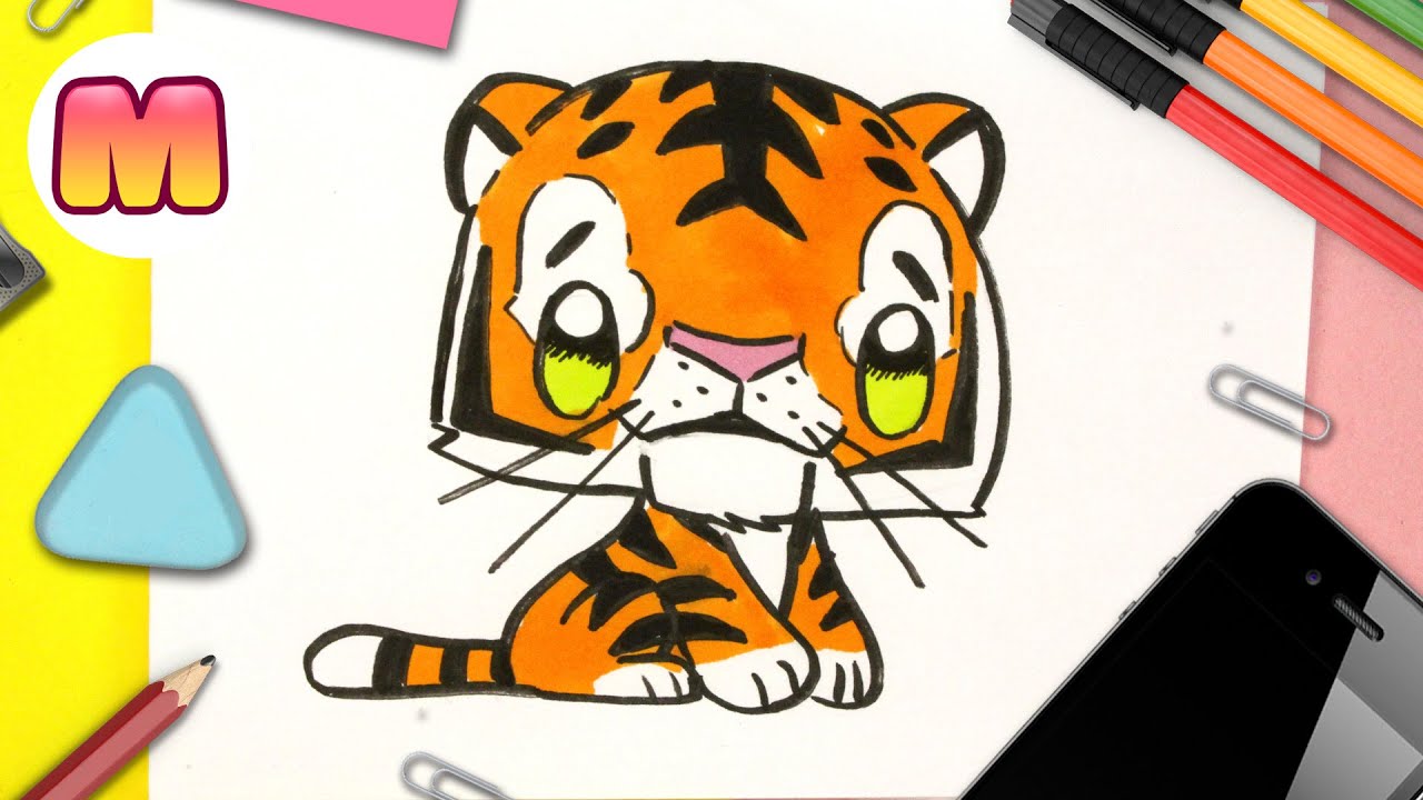 COMO DIBUJAR UN TIGRE KAWAII 🐯 Fácil 🐯 Paso a paso - Como dibujar animales kawaii