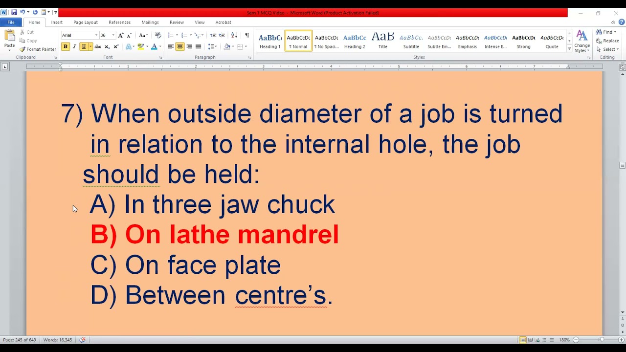 MCQ on Lathe Machine, Coolants & Lubricants
