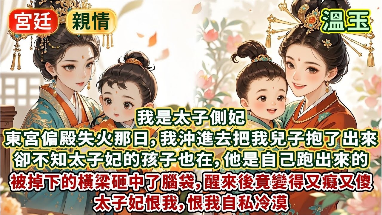 完結溫情文：我是太子側妃。壹場大火，我沖進去把我兒子抱了出來。我因對嫡子“見死不救”失盡人心，在東宮形同罪人。嫡子被救後醒來變得又癡又傻。太子妃恨我，恨我自私冷漠，太子殿下更是冷落了我們母子