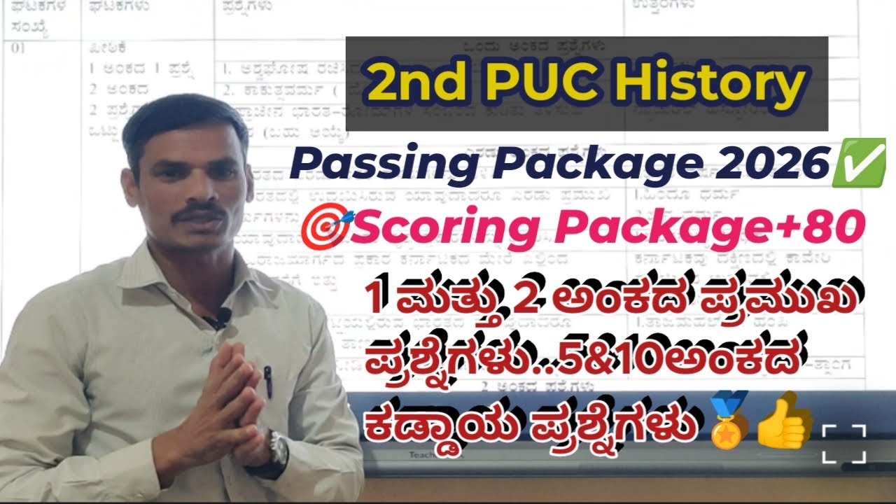 2nd PUC History passing package 2026 | History scoring Package + 80 | 1,2,5,10 mark Important questi