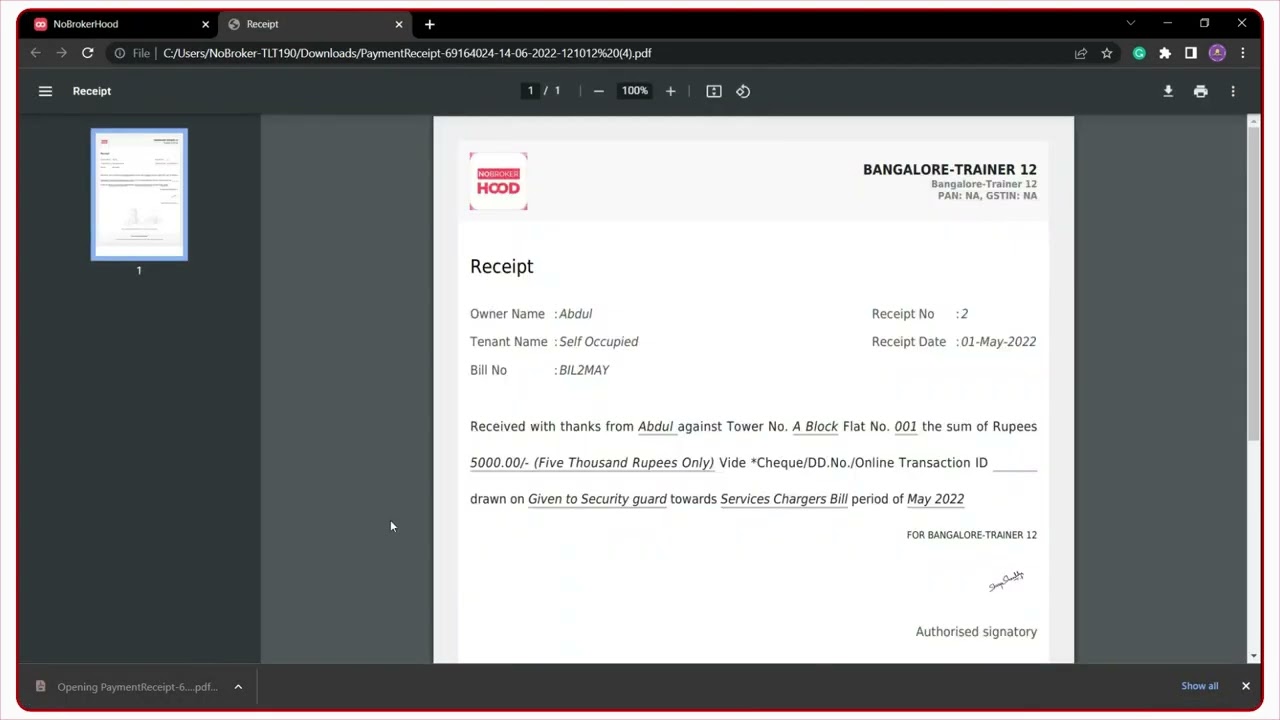 Learn how to access and download the payment receipts with Receipt Register on NoBrokerHood