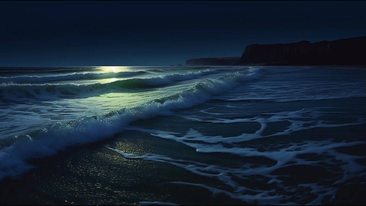 Sons do oceano para dormir profundamente com uma tela escura e ondas rolantes
