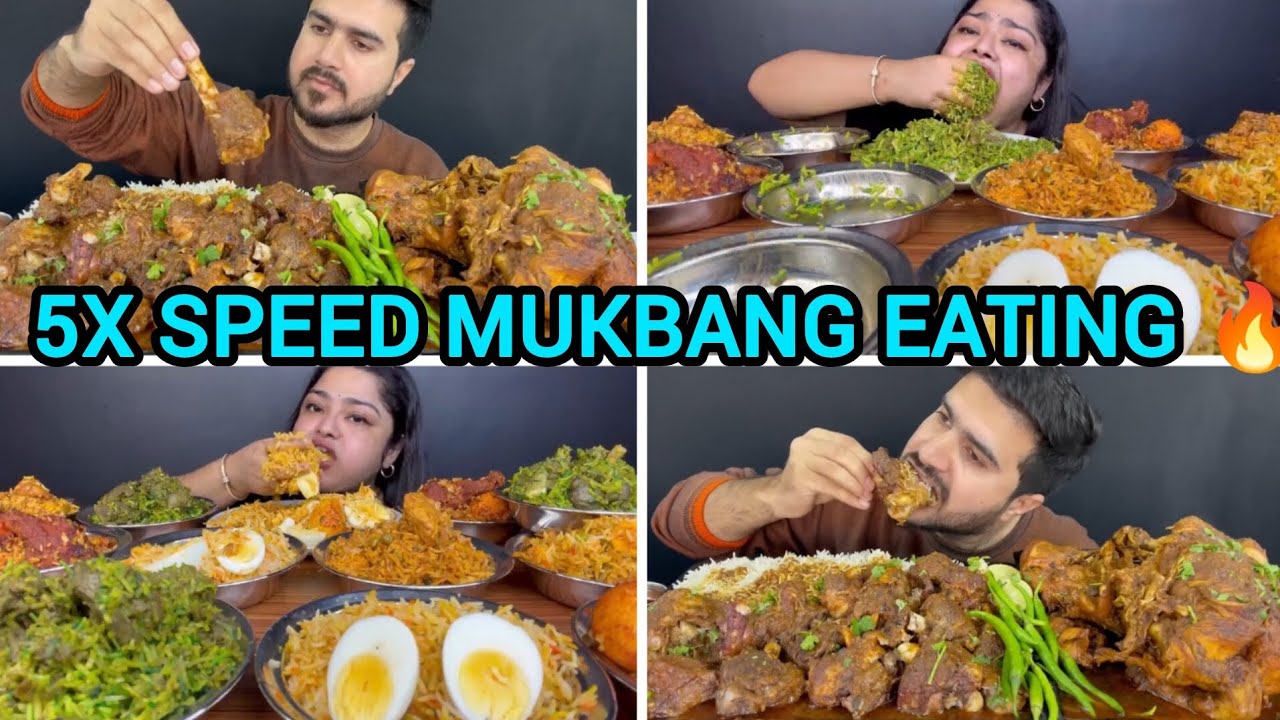 5X SPEED MUKBANG EATING SPICY 🔥🥵 CHICKEN MUTTON BIRIYANI #mukbang #mukbanghorfun #eatingvideos #FOOD