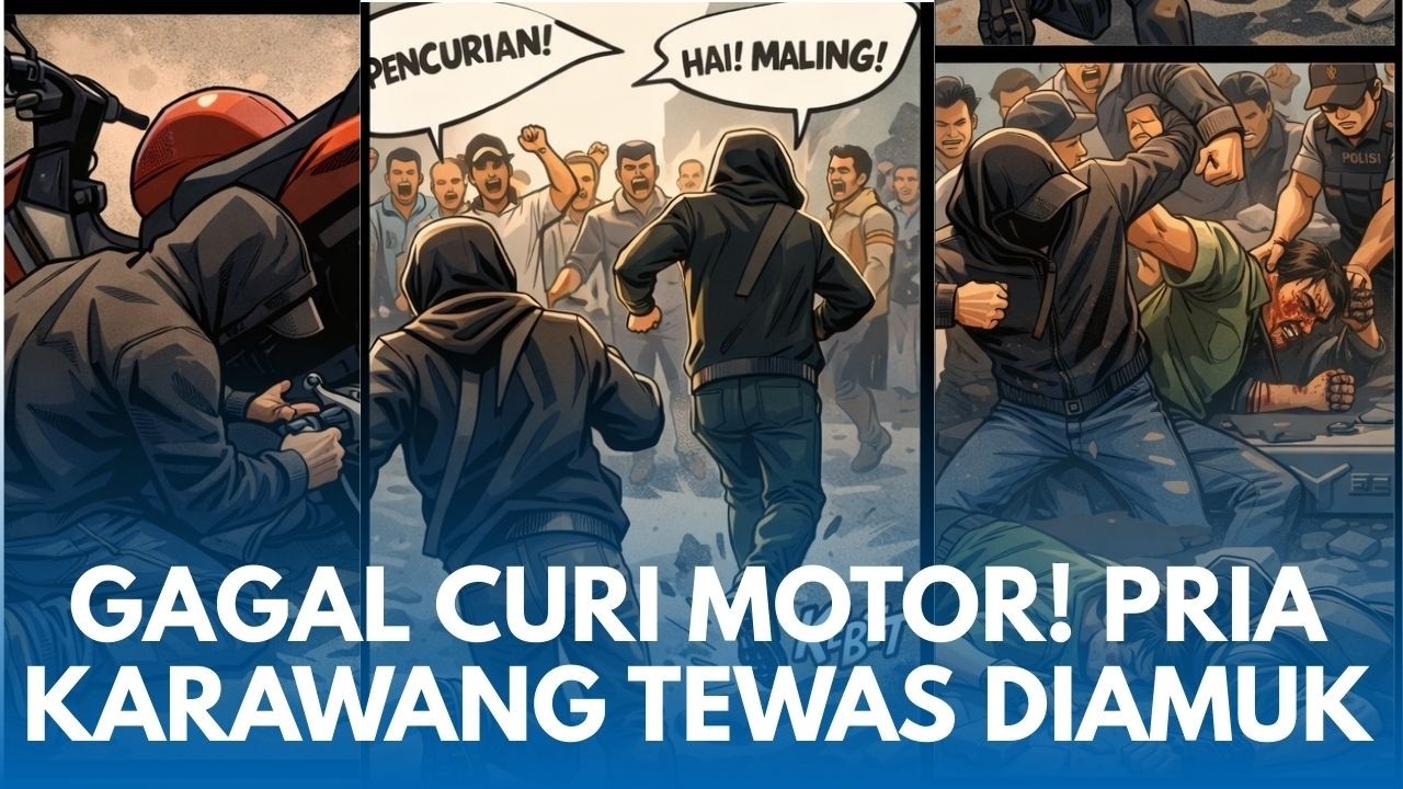 Maling Motor Buat Dijual Jadi THR Anak Tapi Gagal! Nasibnya Tragis Tewas Diamuk Massa di Karawang
