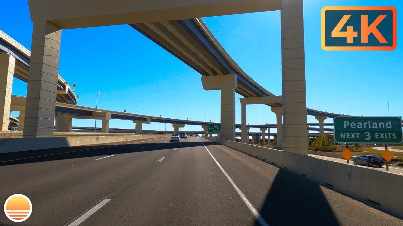 Houston, Texas to Pearland, Texas on 288 South. An UltraHD 4K Real Time Driving Tour.