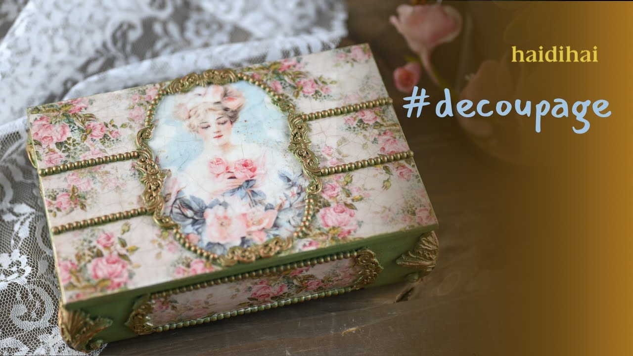 Romantic Vintage Box DIY | Decoupage with Rice Paper, Moulds & Gold Accents