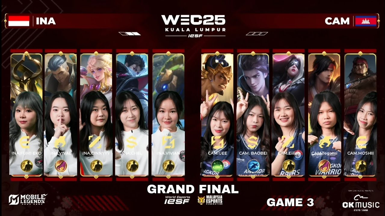 INDONESIA VS CAMBODIA | IESF WEC25 GRAND FINAL | GAME 3 - Mobile Legends