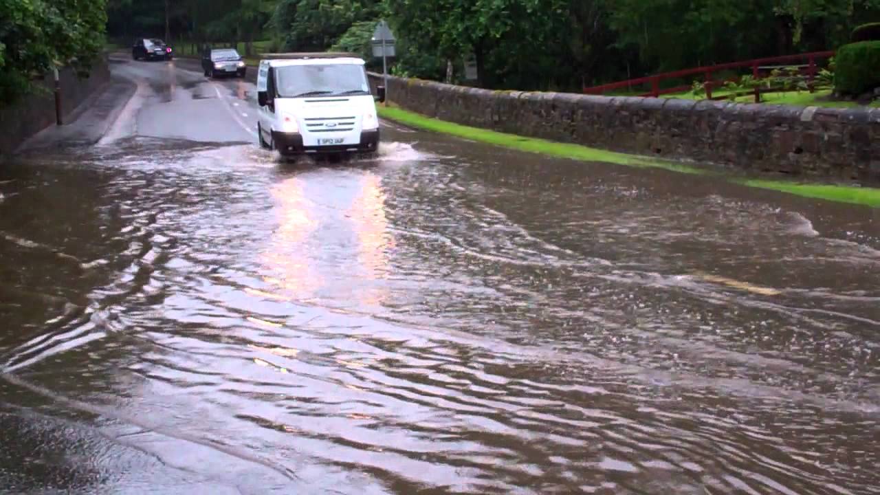 Cars Driving Through Flooding Road Perth Perthshire Scotland