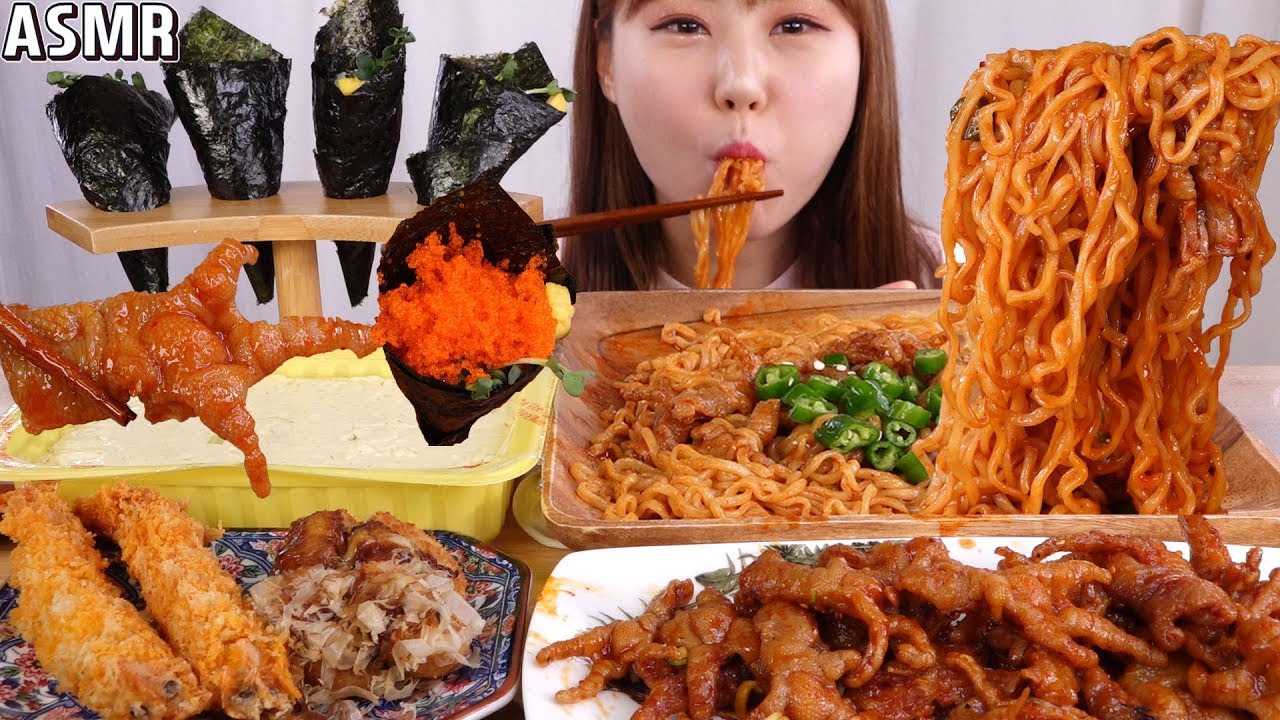 ASMR Mukbang｜불닭볶음면에 닭발을 넣어 먹어보았어요!!~^^*